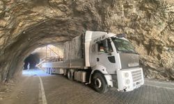 Tır taş yolu tünelini kapattı