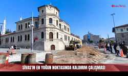 Sivas'ın en yoğun noktasında kaldırım çalışması