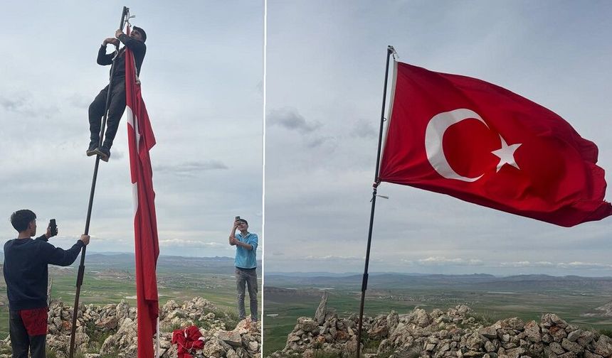 Sivas'ta köyün en yüksek tepesine Türk bayrağı diktiler