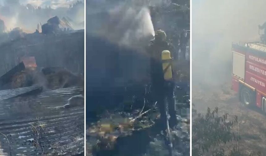 Sivas'ta çıkan yangında ahır ve samanlık küle döndü